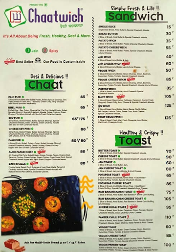 Chaatwich menu 