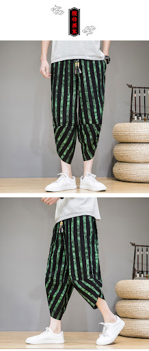Title 5, Striped Carrot Plus Size Loose Beach Pants Crop...