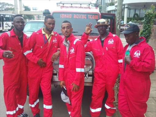 Part of a 10-man team of divers from mombasa who will join rescue efforts in Lake Nakuru at Moi International Airport in Mombasa on Sunday, October 22, 2017. They are Mohamed Nahid Rahim, Moses Sila Owaga, Khamis Namoya Bwana, Mohamed Abdhul-haq and Juma Omar Babu. The divers which will be absorbed into Sonko Rescue team / BRIAN OTIENO