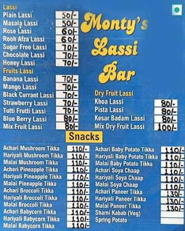 Monty's Lassi Bar menu 