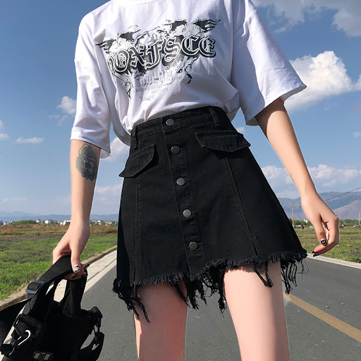 Title 5, Retro slim A-line denim skirt, half-length, off...