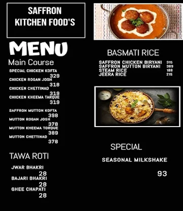 Saffron Kitchen Foods menu 