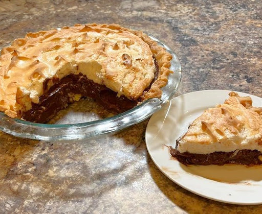 This is my dark chocolate pie after it had been in the fridge overnight. Meringue still didn't weep!