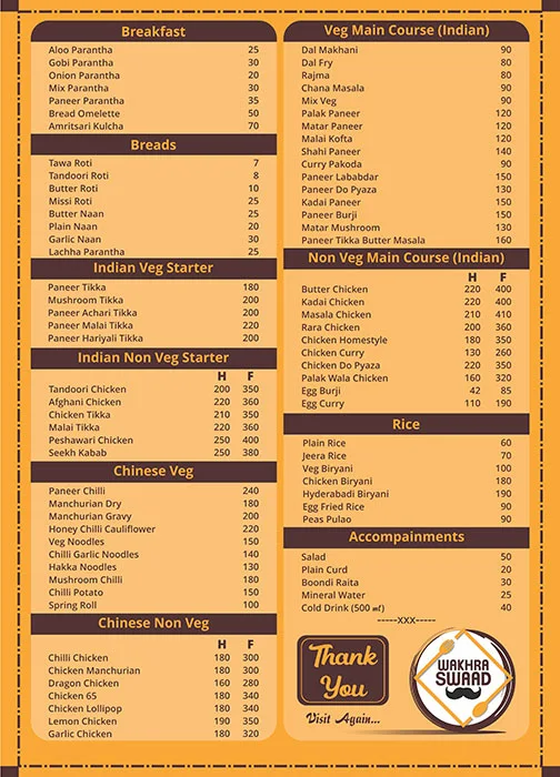 Wakhra Swaad menu 