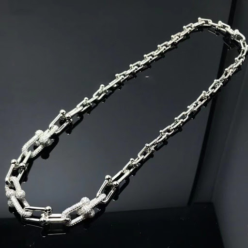 Title 3, Full Diamond Bamboo Necklace with U-shaped Mutu...
