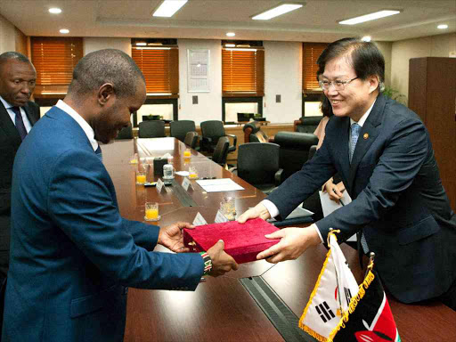 ICT CS Joe Mucheru and his Korean counterpart Choi Yanghee in Seoul on Wednesday /COURTESY