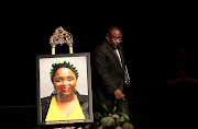 President Cyril Ramaphosa delivers a eulogy at the funeral of the late deputy minister of mineral resources Bavelile Hlongwa at the Durban International Convention Centre. 