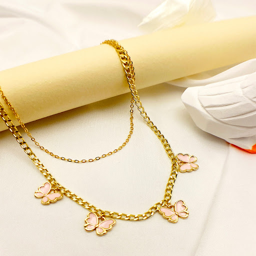 Title 3, Girls Double-layer Butterfly Drop Oil Pendant ...