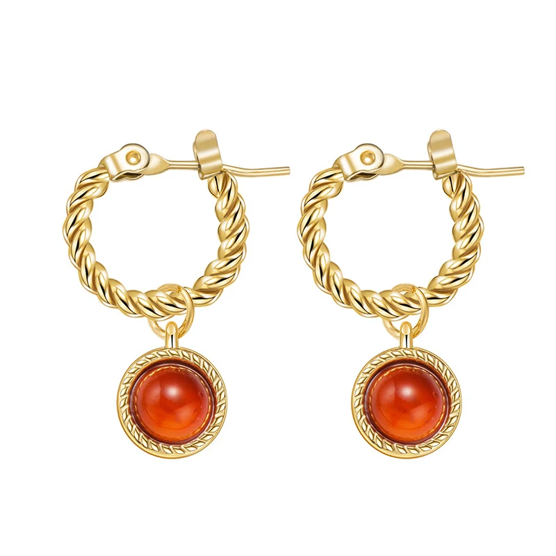 Ronde oorbellen met Franse vintage gedraaide deegkrullen, gemaakt van natuursteen, voegt een vleugje elegantie toe aan je look, ideaal voor dagelijks gebruik