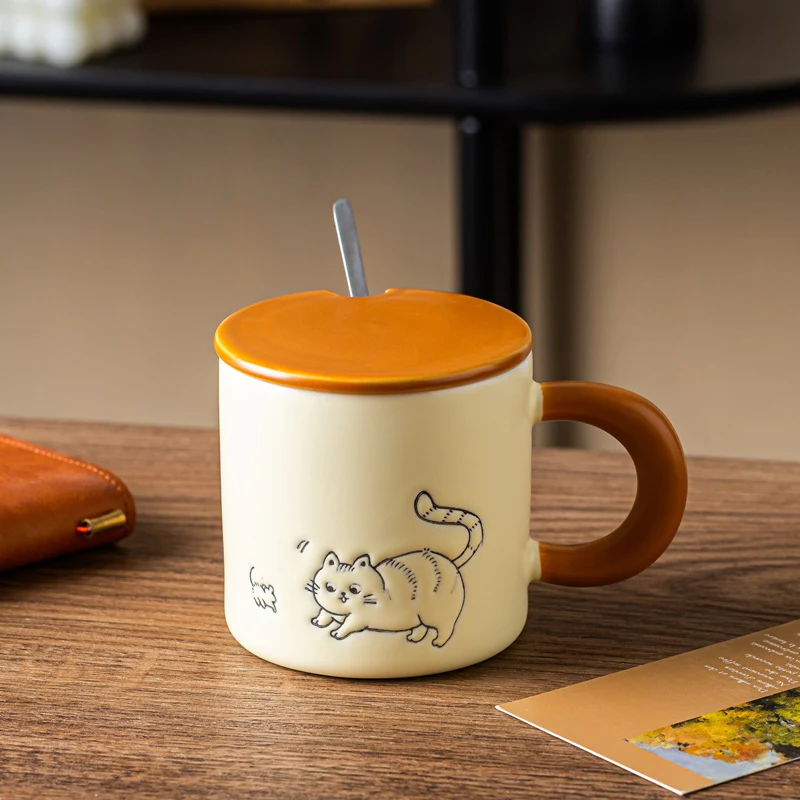 Hand Painted Cute Cat Printing Ceramic Cup Suit, enjoy your drinks in style with this adorable set. Perfect for home use