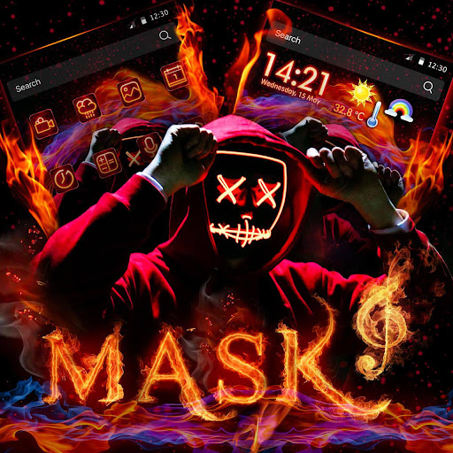 Neon, Fire, Mask Theme & Live Wallpaper