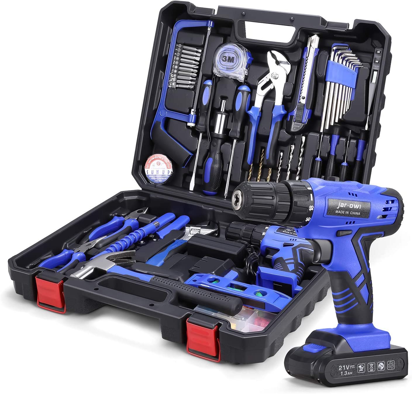 112 Piece Power Tool Combo Kits with 21V Cordless Drill, Professional Household Home Tool Kit 
