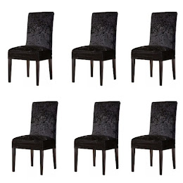 Set 6 huse pentru scaune, elastice si catifelate, Negru