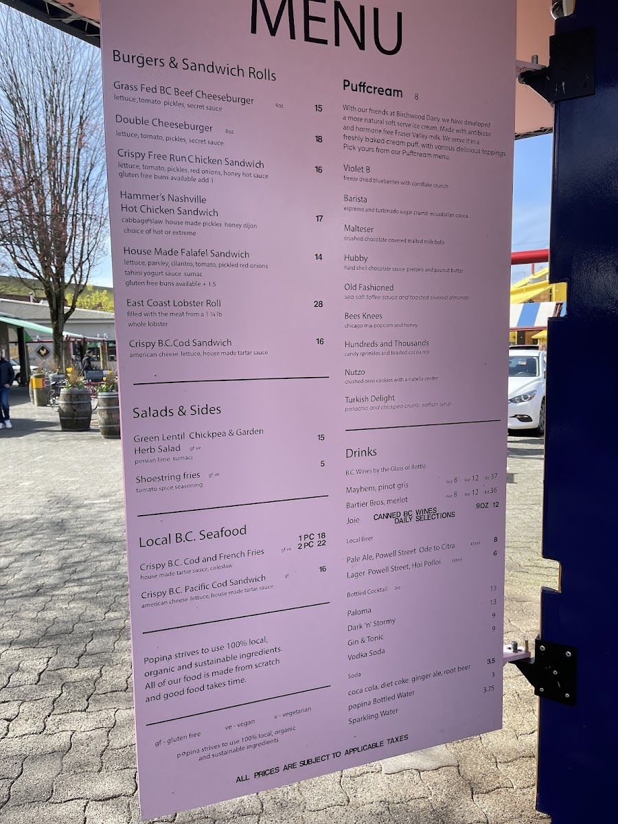 Popina Canteen gluten-free menu