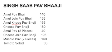 Singh Saab Pav Bhaji menu 