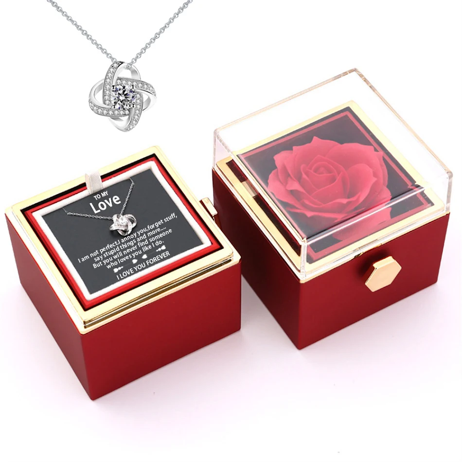 Coffret Cadeau Collier et Boîte Rotative Bijoux Rose de Savon Élégant pour Surprendre et Offrir un Présent Mémorable