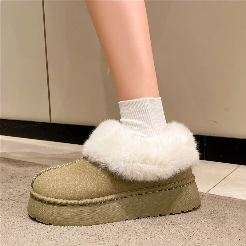 Bottines de neige d'hiver épaisses et thermiques pour femmes, avec fourrure, chaudes et confortables, idéales pour affronter la neige et le froid.