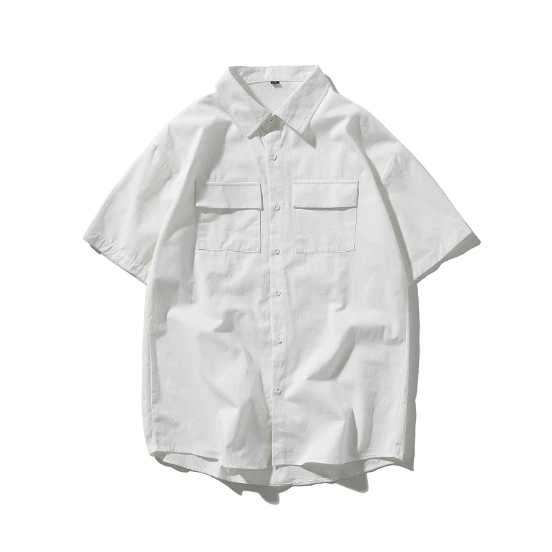 Solid Color Short Sleeve Work Shirt For Men Loose