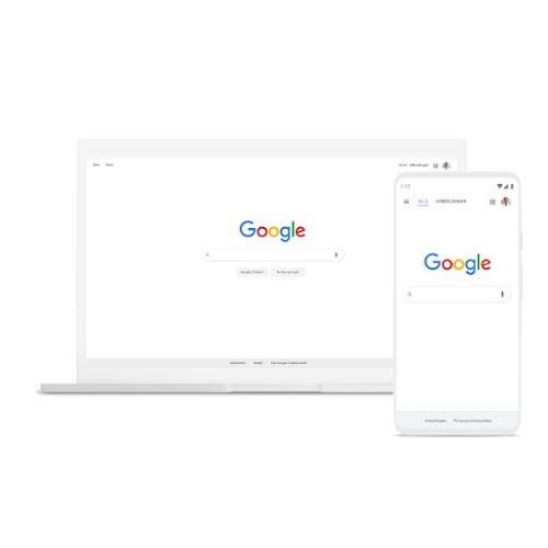 Een laptop en een telefoon met Google Zoeken