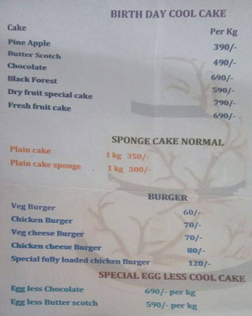 Cake 'N' Cookies menu 