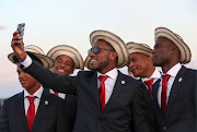 Members of the Panama national soccer team take a selfie as they arrive at Saransk Airport in Russia ahead of the 2018 FIFA World Cup.