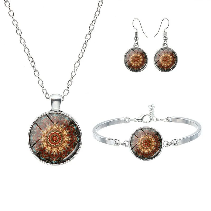 Mandala Bloemen Religieus Tijd Edelsteen Ketting Set, Unieke Sieraden, Betekenisvol Geschenk voor Haar, Prachtige Uitstraling