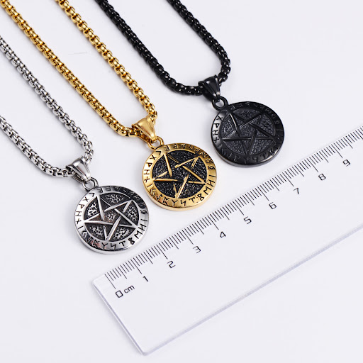 Title 2, Vintage Round Arabic Rune Pendant Necklace, a u...