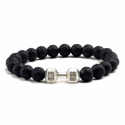Title 2, Natural Volcanic Stone Beads Bracelet Black Lav...