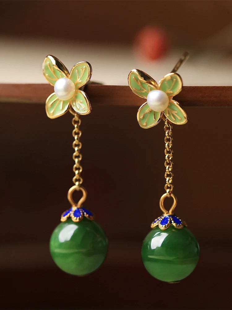 Title 5, Natural Hetian Jade Jasper Chinese Style Enamel...