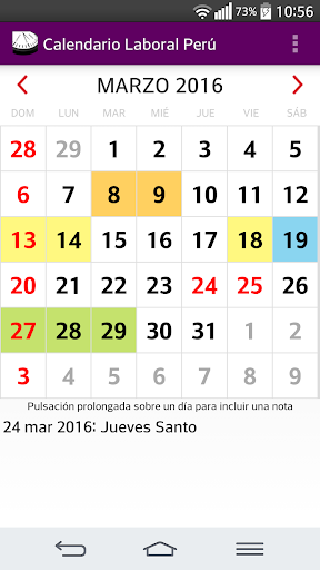 Calendario 2016 Perú