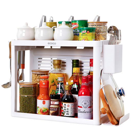 Title 4, Double-layer kitchen shelf knife rack storage b...