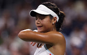 Emma Raducanu of Great Britain reacts against Alize Cornet of France in their first round match at the 2022 US Open at USTA Billie Jean King National Tennis Center on August 30 2022.