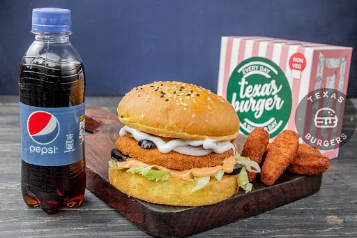 Chicken Burger With Chicken Finger [4 Pieces] And Soft Beverage