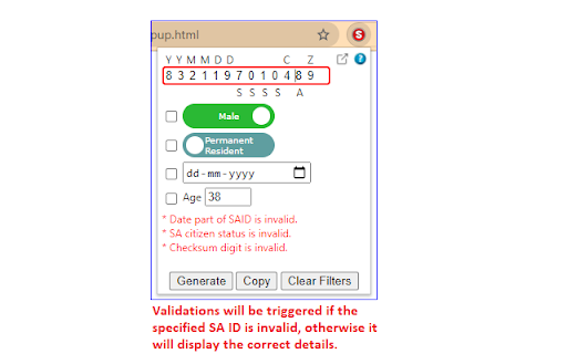 SA ID Generator - Apply Filters, Get Details