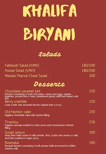 Khalifa Biryani menu 