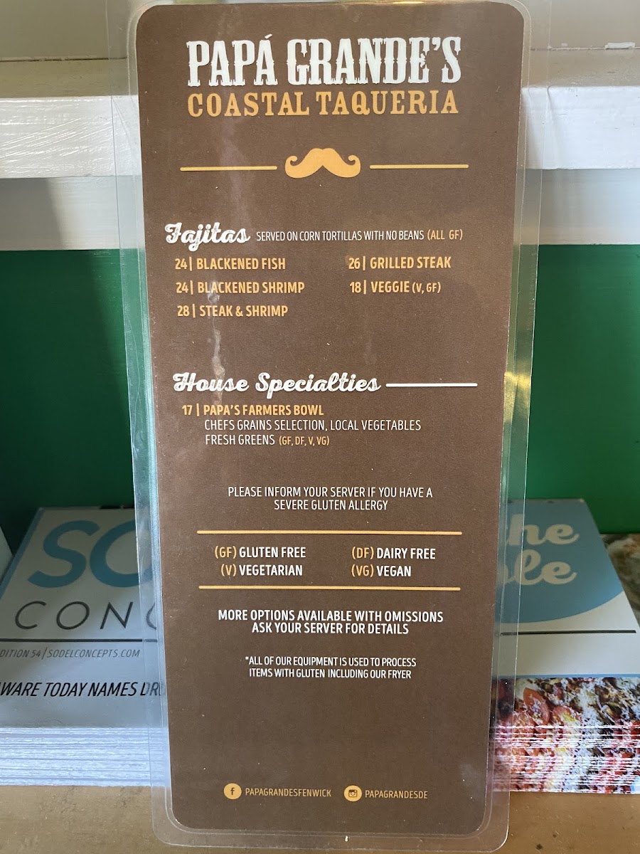 Papá Grande’s Coastal Taquería gluten-free menu