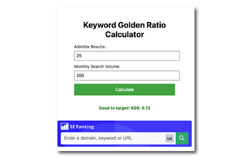 Keyword Golden Ratio Calculator Tool