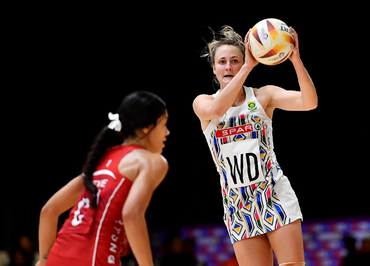 Jeante Strydom of South Africa during the Netball World Cup 2023, Playoff 2 match against Tonga at Cape Town International Convention Centre, Court 1 on August 04, 2023.