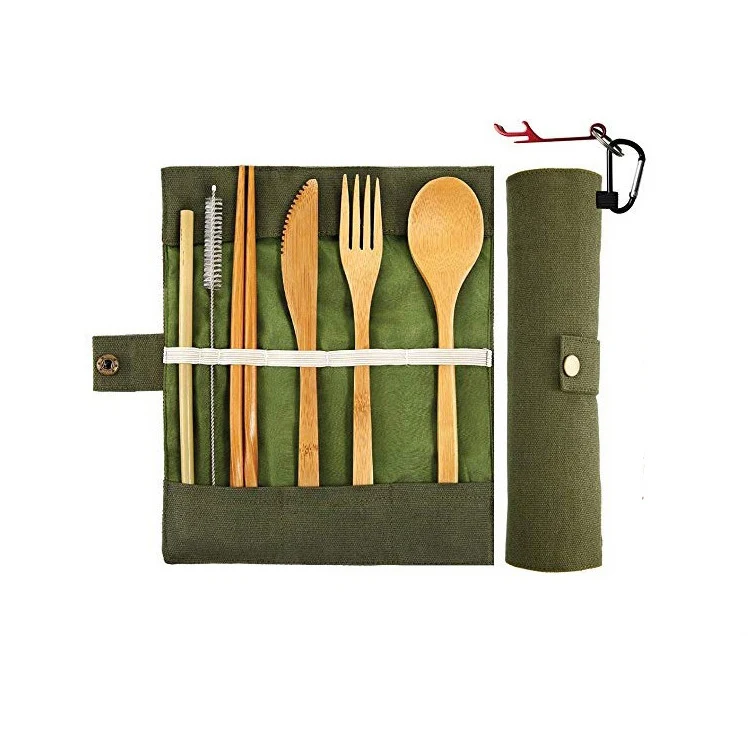 Boîte-cadeau de vaisselle portable en bambou 11pcs