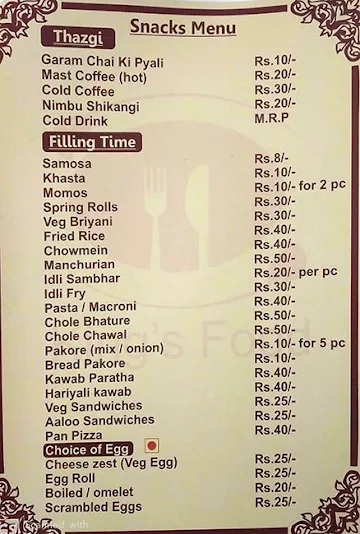 King's Food menu 