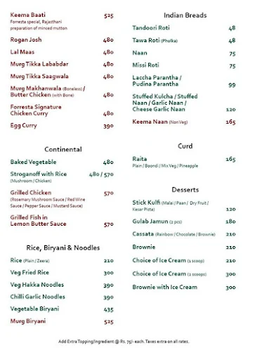 The Forresta Kitchen & Bar menu 
