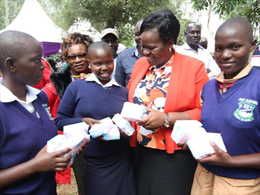 Homa Bay Woman Representative Gladys Wanga with school girls in Homa Bay last year.