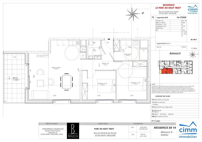 Vente appartement 3 pièces 70 m² à Saint-gregoire (35760), 408 500 €