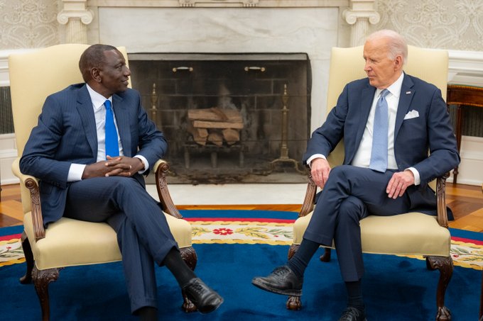 President William Ruto with his US counterpart Joe Biden during a meeting at the White House in Washington DC on May 23, 2024.