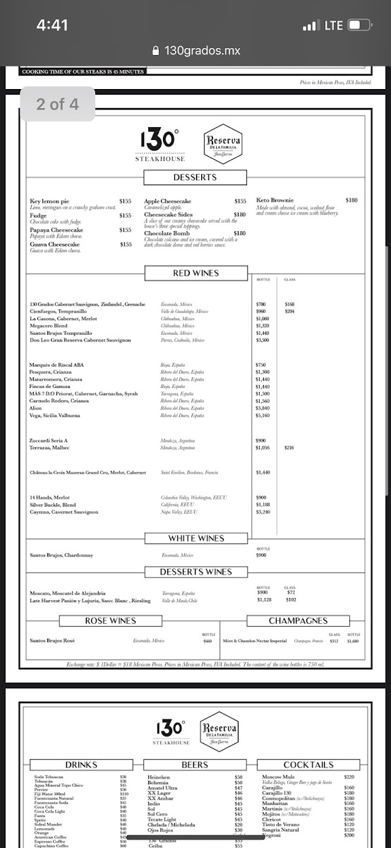 130 Grados Steakhouse gluten-free menu