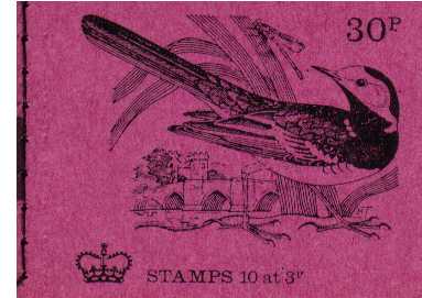 British Stamps QE II Stitched Decimal Booklets Item: view larger image for SG DQ62 (1971) - 30p Booklet <br/>Dated  February 1972 - No 4 Pied Wagtail