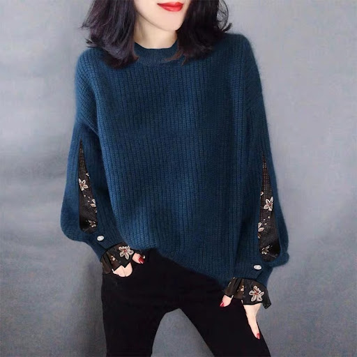 Title 7, Womens Round Neck Long Sleeve Knitted Chiffon ...