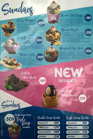 Baskin Robbins menu 