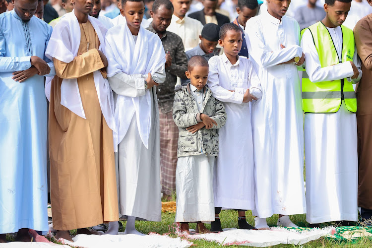 Muslim faithful during Eid-ul-Fitr prayers at the Eastleigh High School Grounds on April 10, 2024