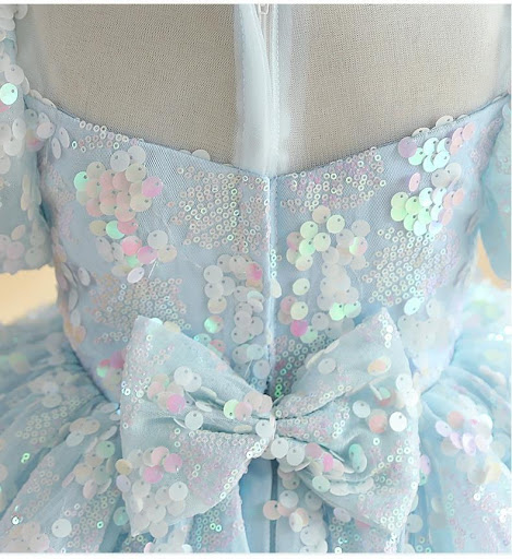 Title 6, Girls Blue Sequins New Puff Sleeve Umbrella Pri...